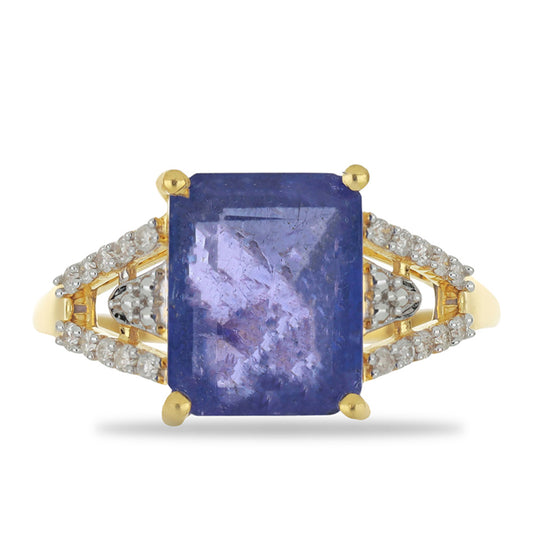 14K Arany Gyűrű "AAA" Osztályú Tanzanittal és Fehér Gyémánttal