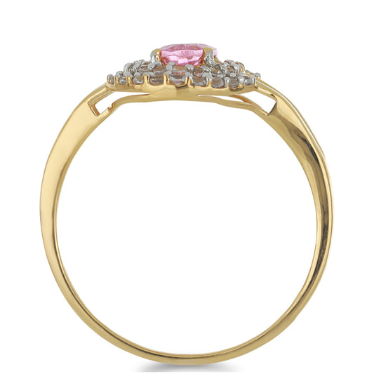 Arannyal Bevont Ezüst Gyűrű Pelmadullai Rózsaszínű Turmalinnal és Fehér Topázzal